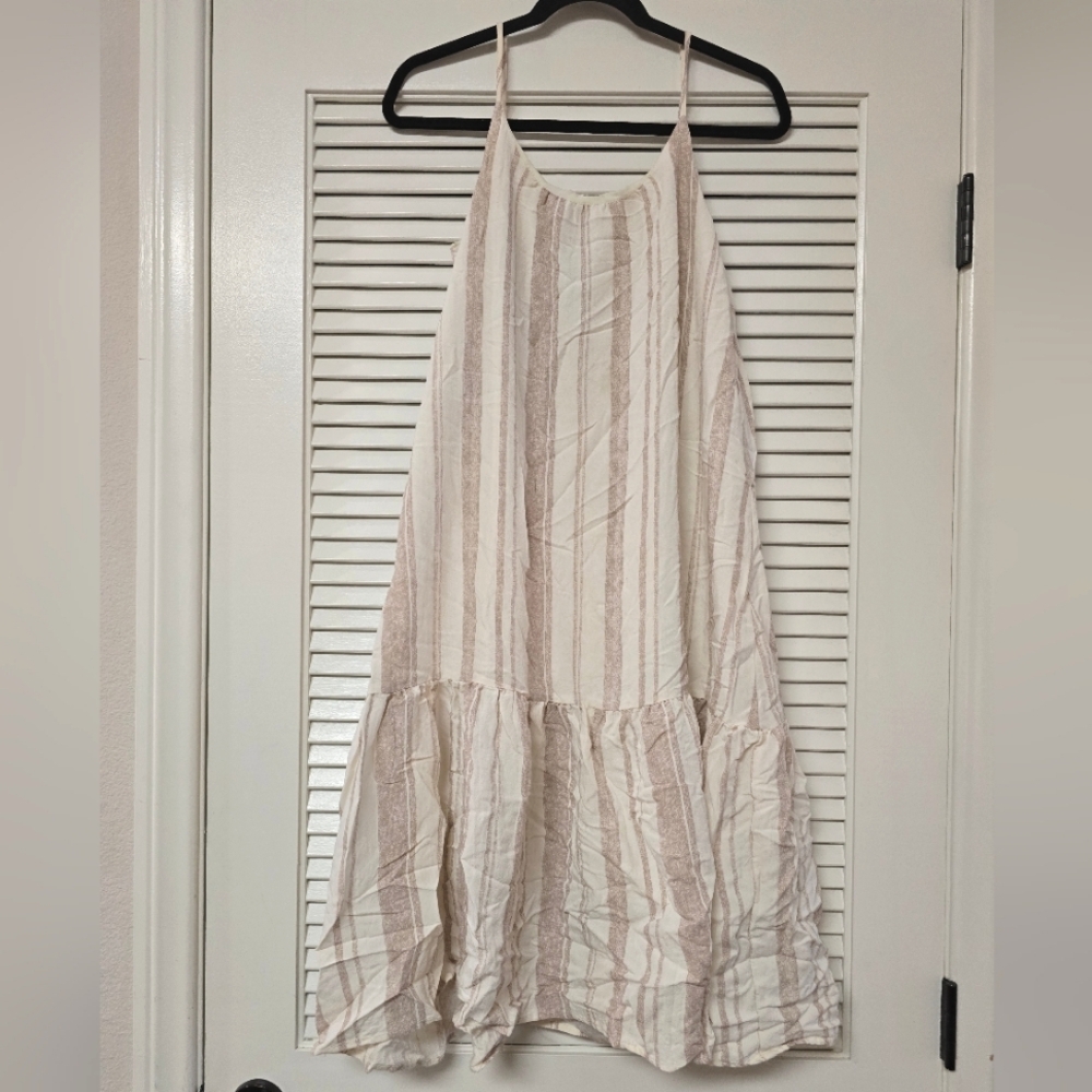 Moon River - Sleeveless Stripe Flowly Dress With Adjustable Straps & Lining
